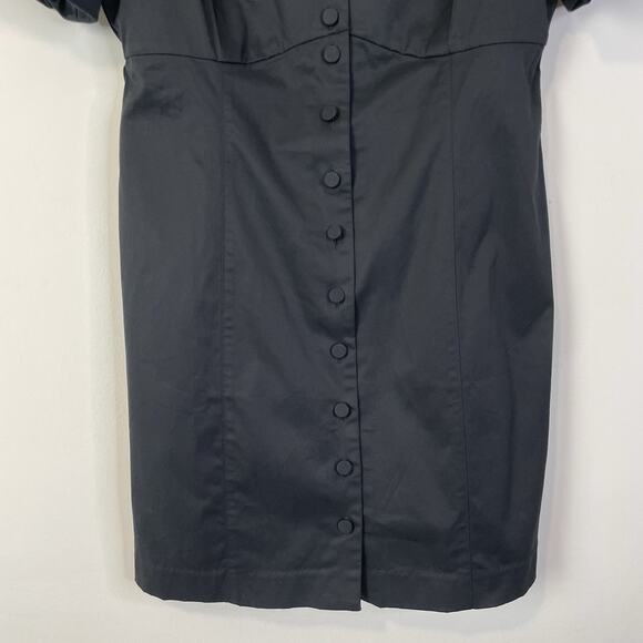 J. Crew Button Front Puff Sleeve Mini Dress Black Size 14 Capsule Minimalist - Picture 9 of 12